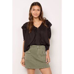 Emerson‎ Fry India Collection Puff Isla Top in Black Size M/L Short Sleeve